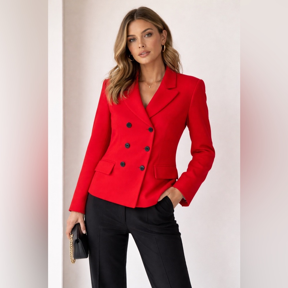 Evan Picone Vibrant Red Double-Breasted Blazer